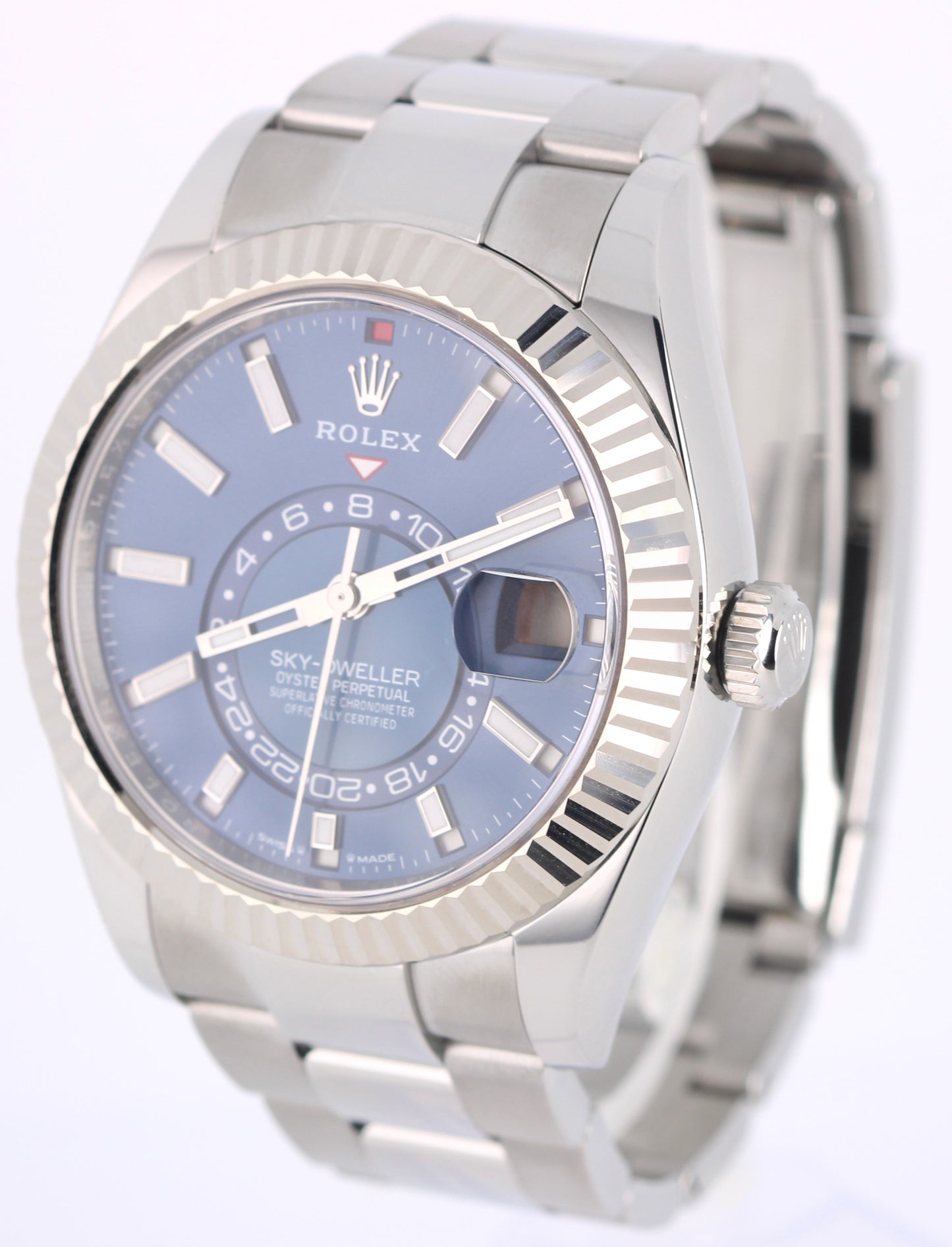 2024 PAPERS Rolex Sky-Dweller 18k Fluted Steel Blue 42mm 336934 Oyster Watch BOX