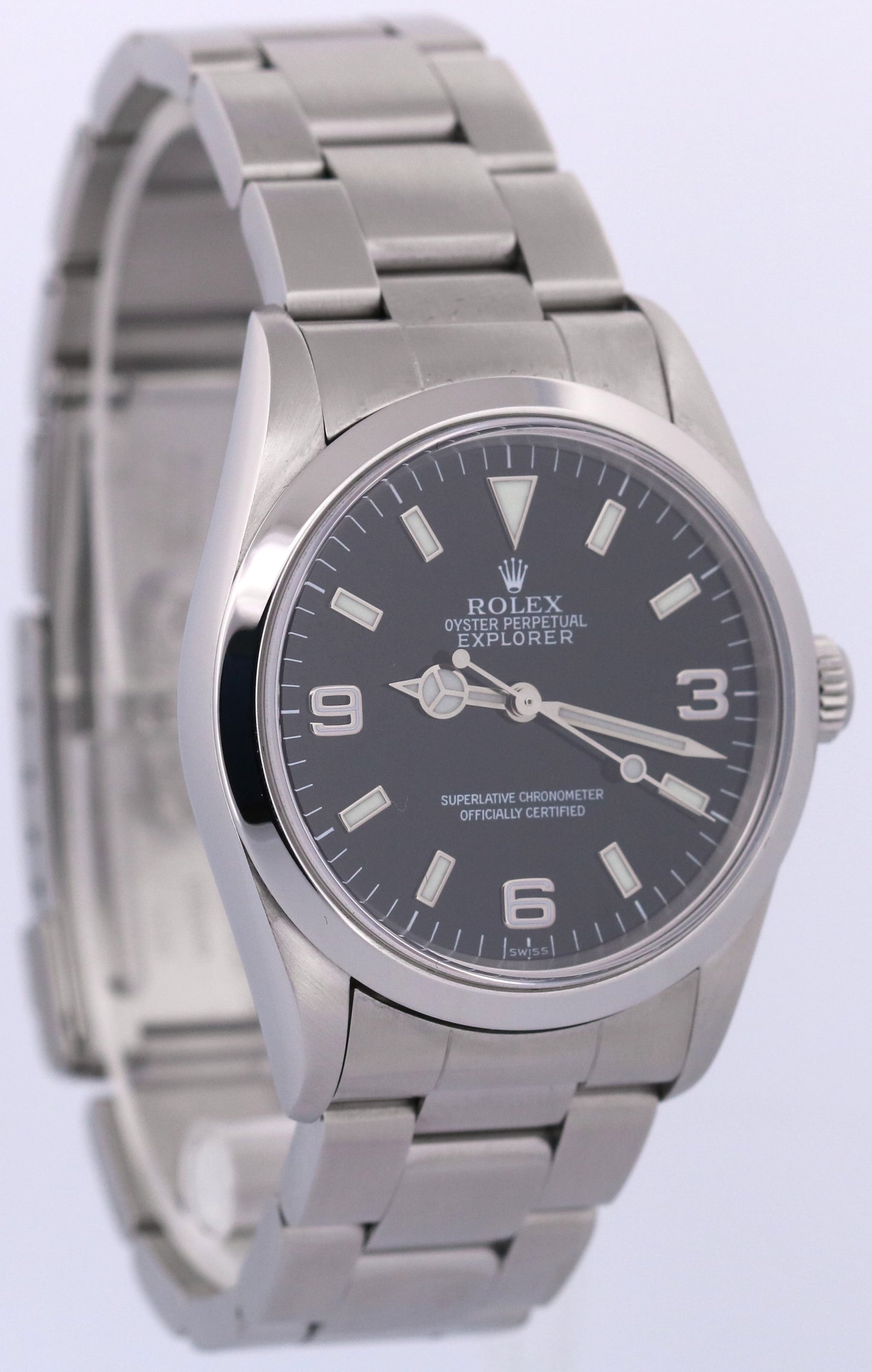 1999 Rolex Explorer I 36mm Black SWISS ONLY Steel NO-HOLES 3-6-9 Watch 14270