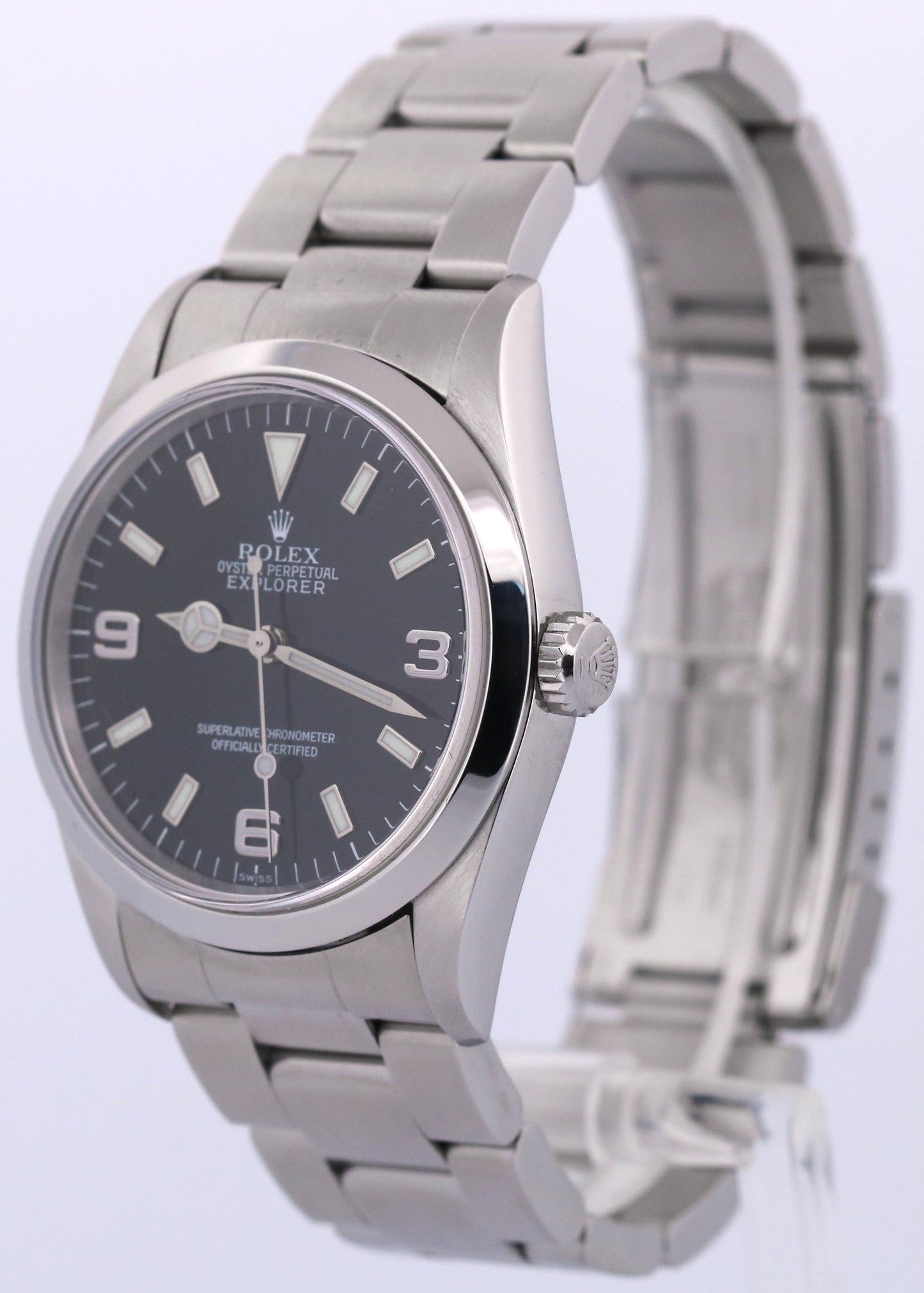 1999 Rolex Explorer I 36mm Black SWISS ONLY Steel NO-HOLES 3-6-9 Watch 14270