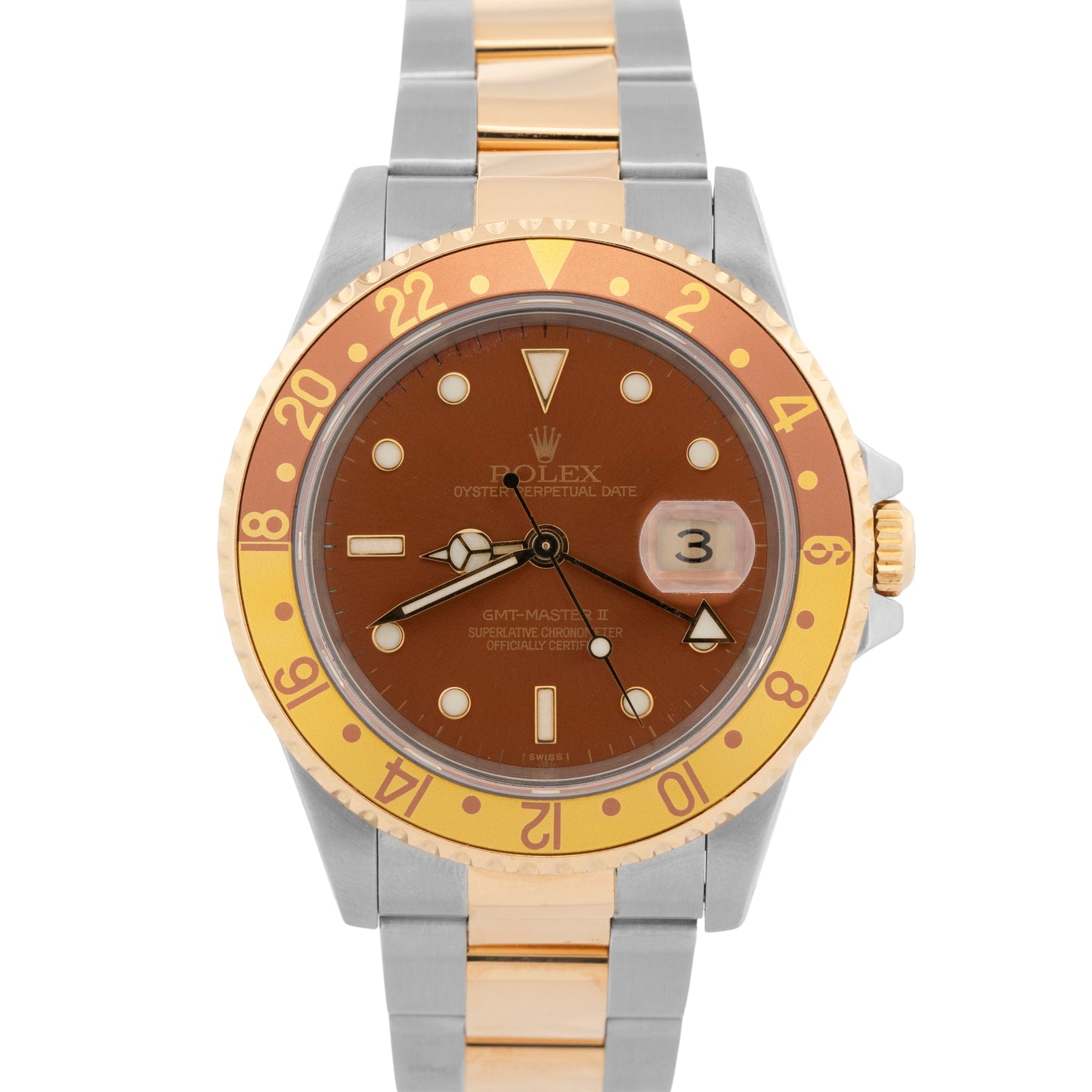 Rolex GMT-Master II ROOT BEER Two-Tone Yellow Gold Steel 40mm 16713 Watch