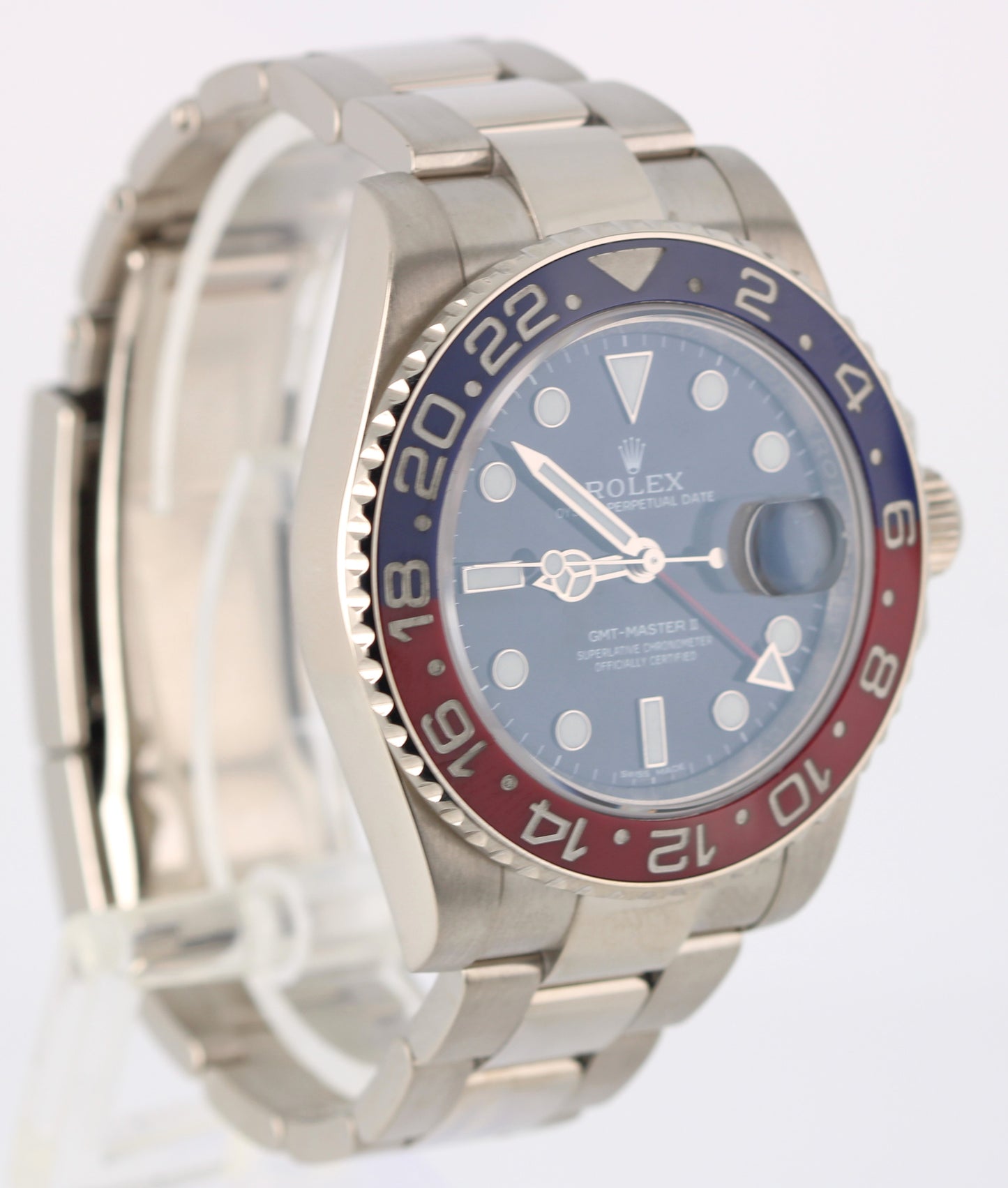 Rolex GMT-Master II PEPSI 18K White Gold Blue Red Black 40mm 116719 Oyster Watch