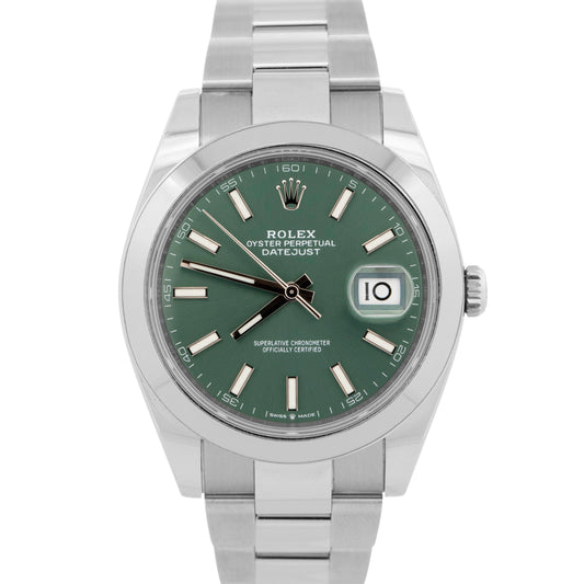 PAPERS Rolex DateJust 41 MINT GREEN Stainless Steel Oyster 41mm 126300 Watch BOX