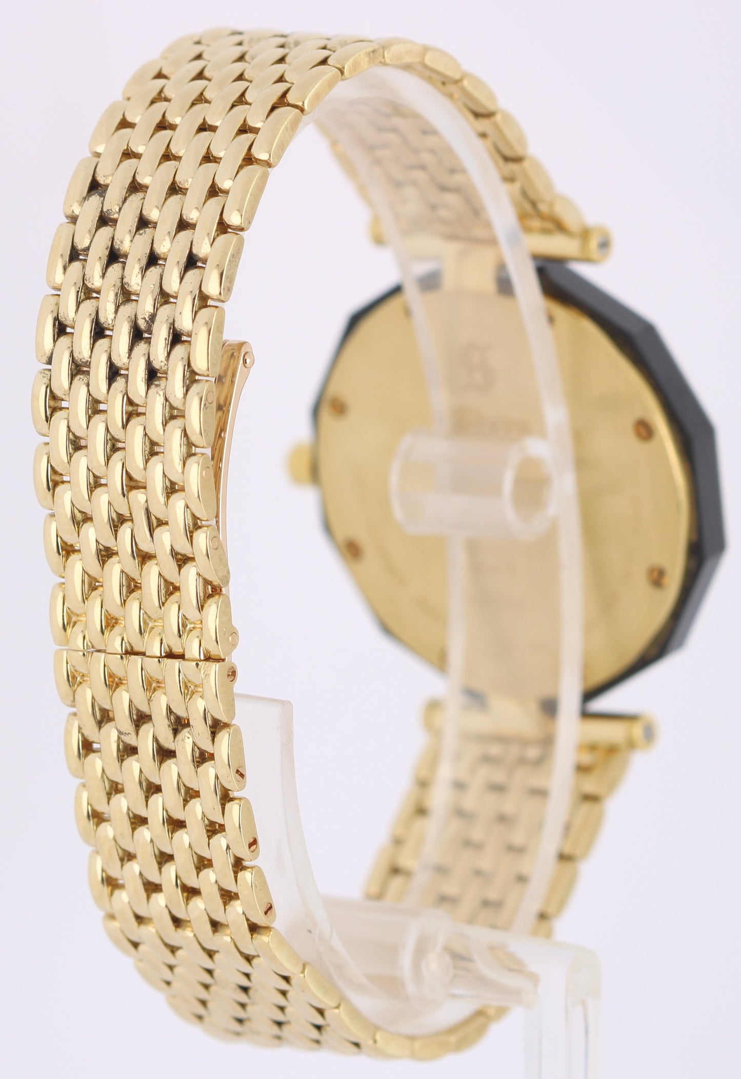 H Stern Safira 18k Gold Blue Sapphire Roman Bezel Black DIAMOND 34mm 091AM Watch