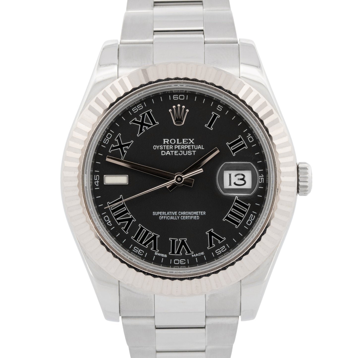 Rolex DateJust II BLACK ROMAN Stainless Steel 41mm 116334 Fluted Oyster Watch
