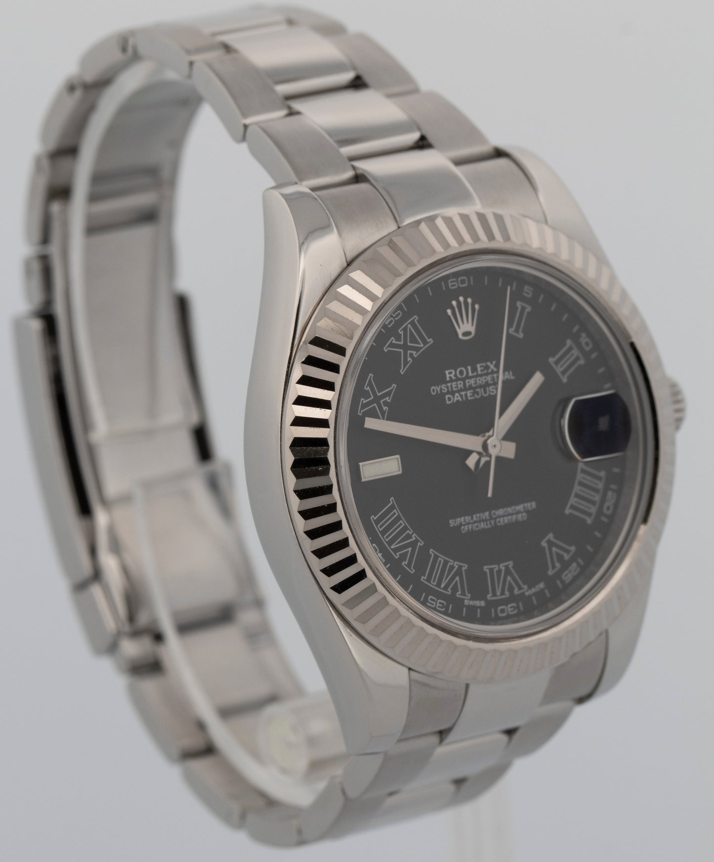 Rolex DateJust II BLACK ROMAN Stainless Steel 41mm 116334 Fluted Oyster Watch