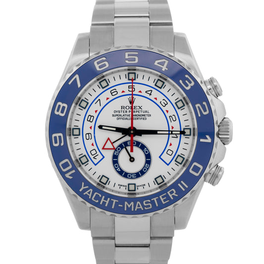 Rolex Yacht-Master II 44mm BLUE HANDS White Steel Ceramic Regatta 116680 Watch