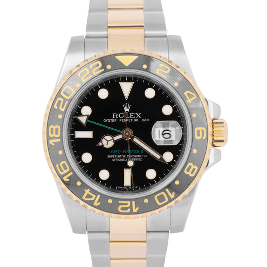 MINT PAPERS Rolex GMT-Master II Ceramic Black Two-Tone 18K Gold 40mm 116713 BOX