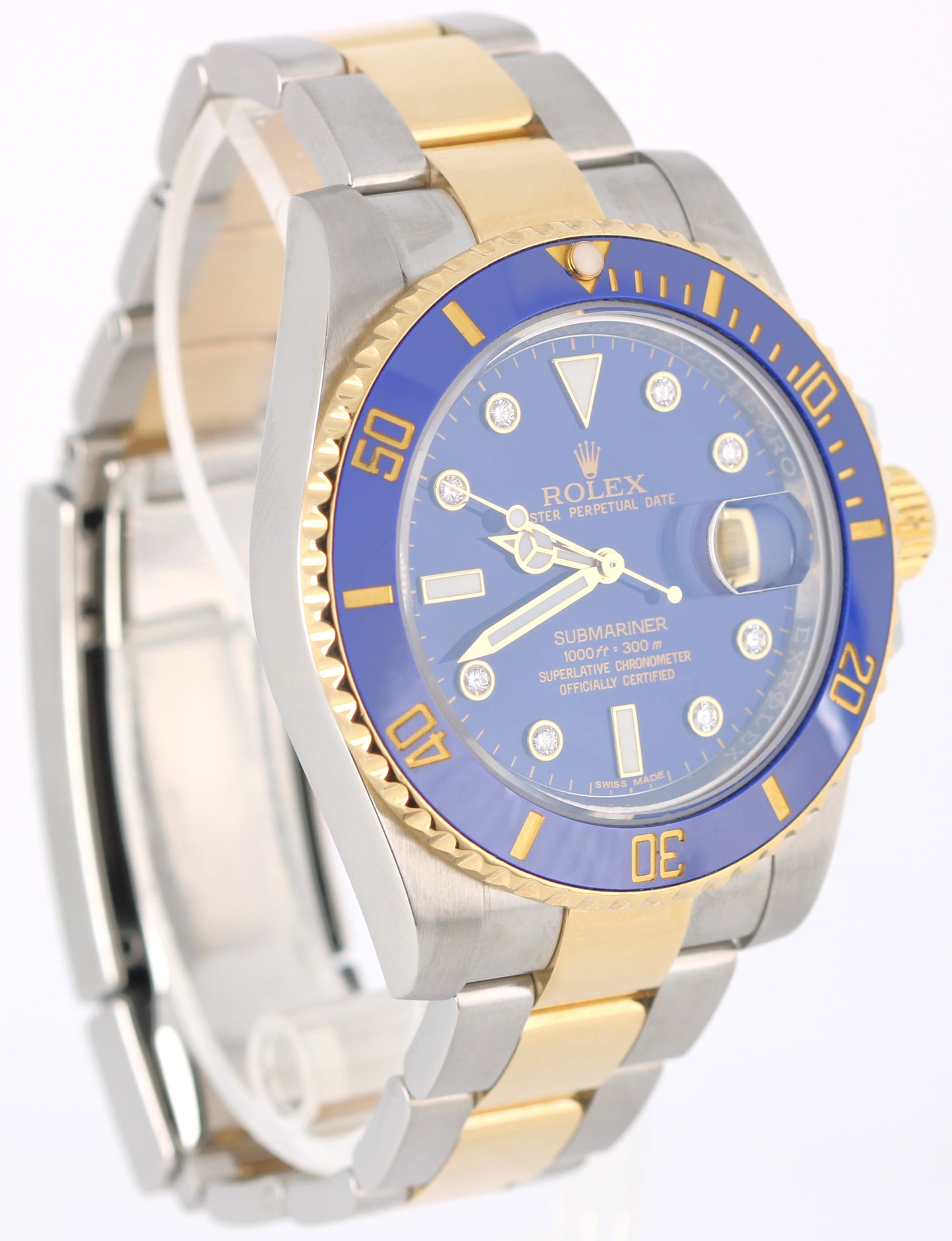Rolex Submariner Date Two-Tone 18k Gold BLUE DIAMOND Serti 40mm 116613 Watch