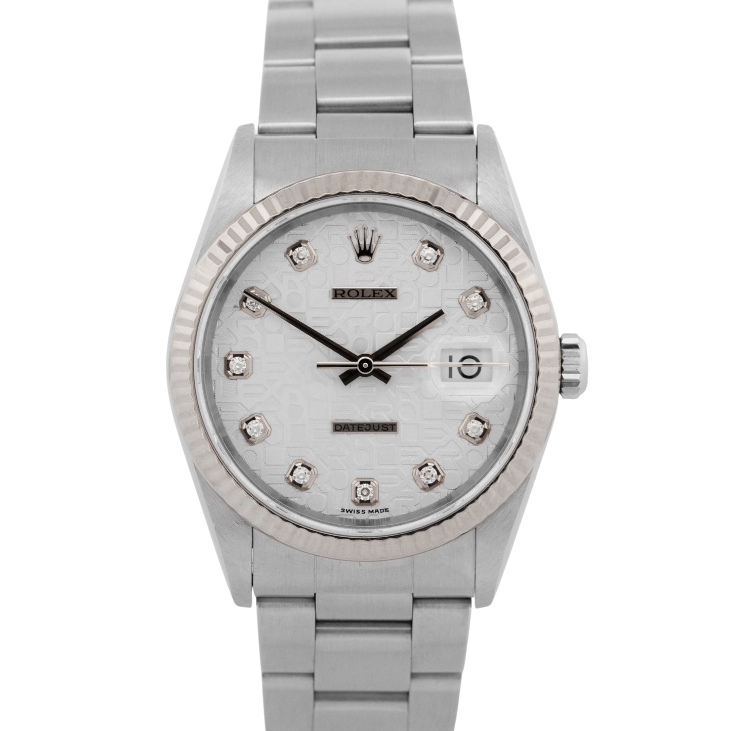 PAPERS Rolex DateJust Silver Jubilee DIAMOND 36mm White Gold Watch 16234 BOX