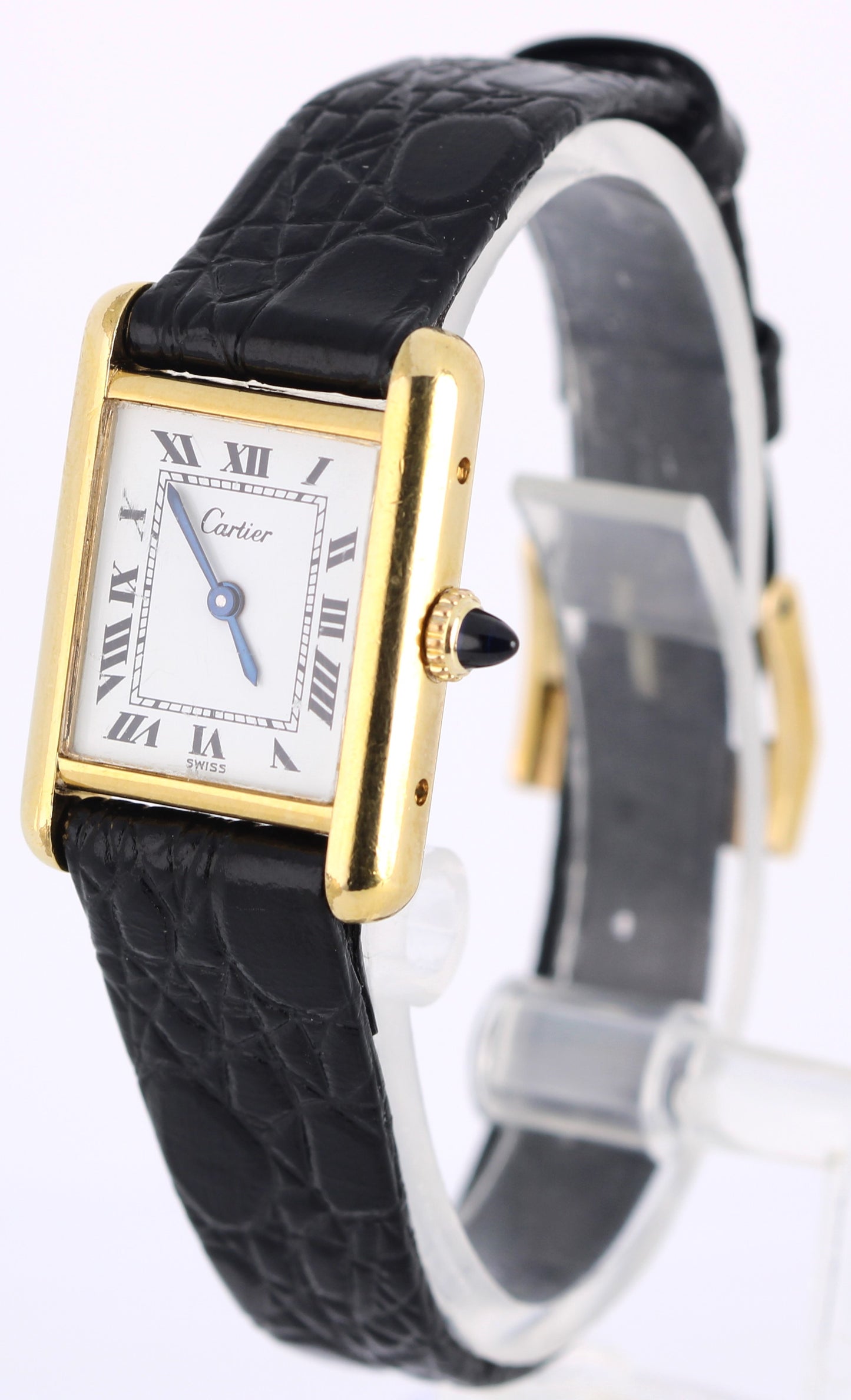 VINTAGE Cartier Tank Gold Plated PLAQUE OR G20M Silver Roman Numeral 21mm Watch