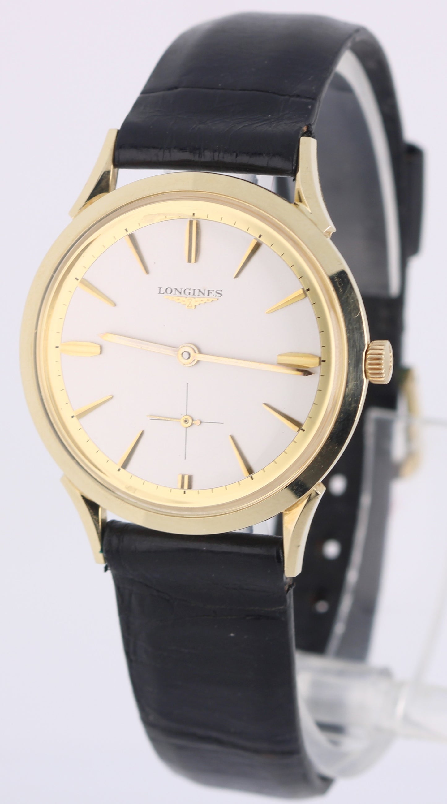 VINTAGE Longines Admiral 1200 14k Yellow Gold Silver 34mm Bubble Back Watch