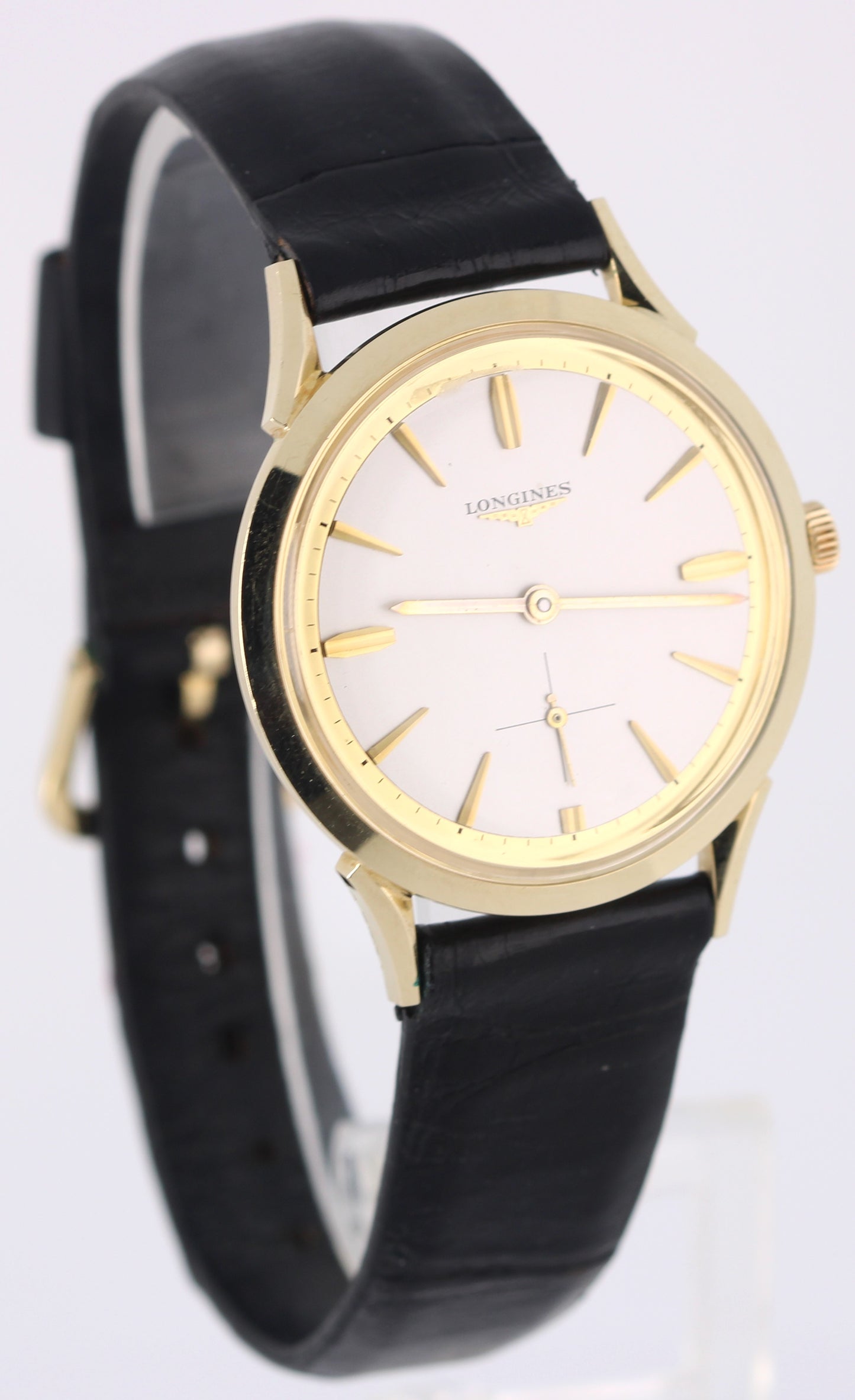 VINTAGE Longines Admiral 1200 14k Yellow Gold Silver 34mm Bubble Back Watch