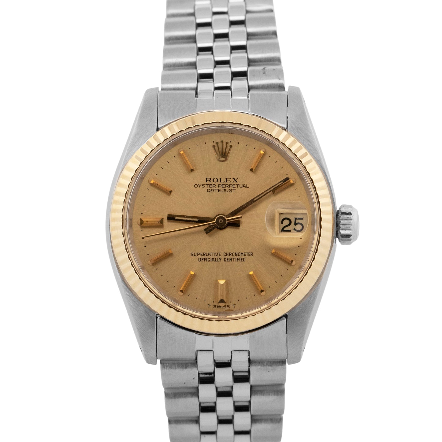 Rolex DateJust CHAMPAGNE Stainless Steel Gold Fluted 31mm 6827 Watch