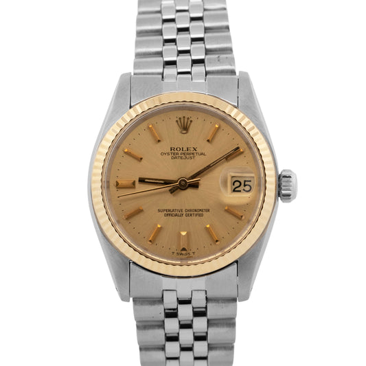 Rolex DateJust CHAMPAGNE Stainless Steel Gold Fluted 31mm 6827 Watch