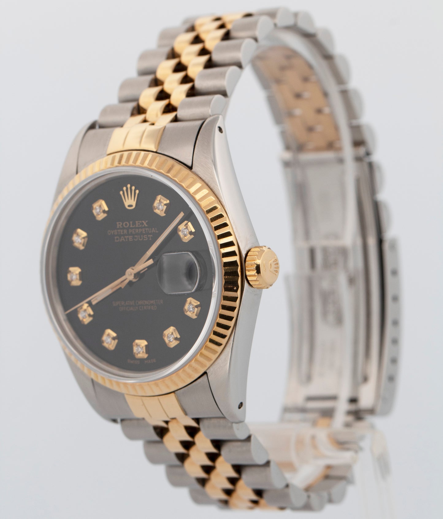 Rolex DateJust BLACK DIAMOND Two-Tone Yellow Gold Jubilee 36mm 16013 Watch BOX