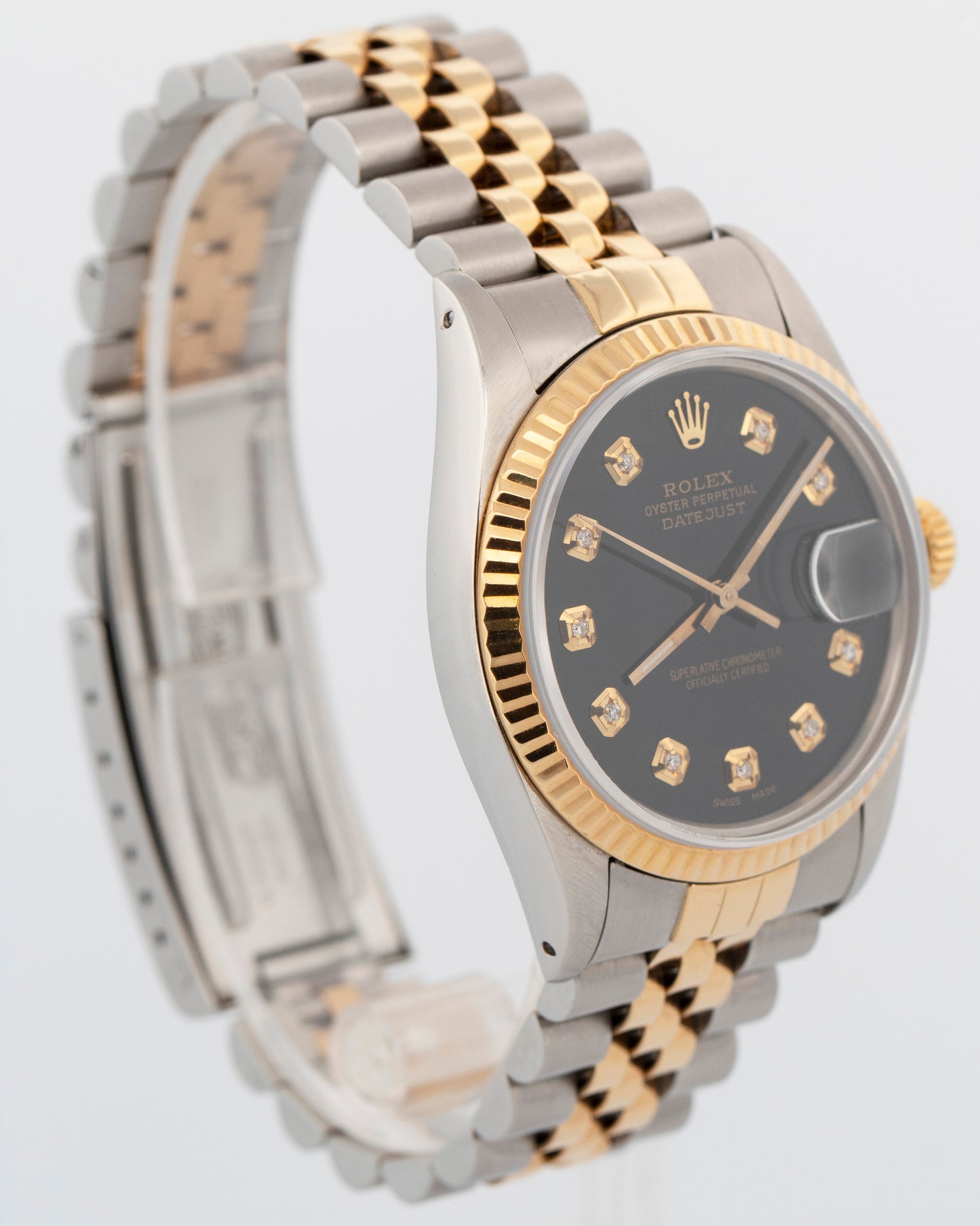 Rolex DateJust BLACK DIAMOND Two-Tone Yellow Gold Jubilee 36mm 16013 Watch BOX