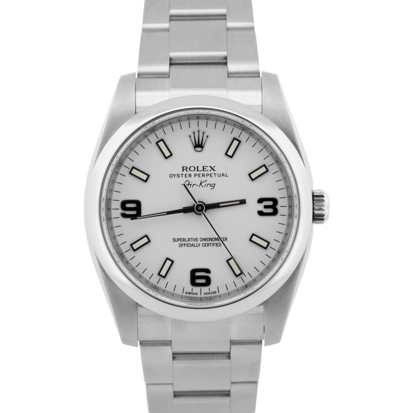 MINT Rolex Air-King White 3-6-9 Stainless Steel 34mm Automatic Watch 114200