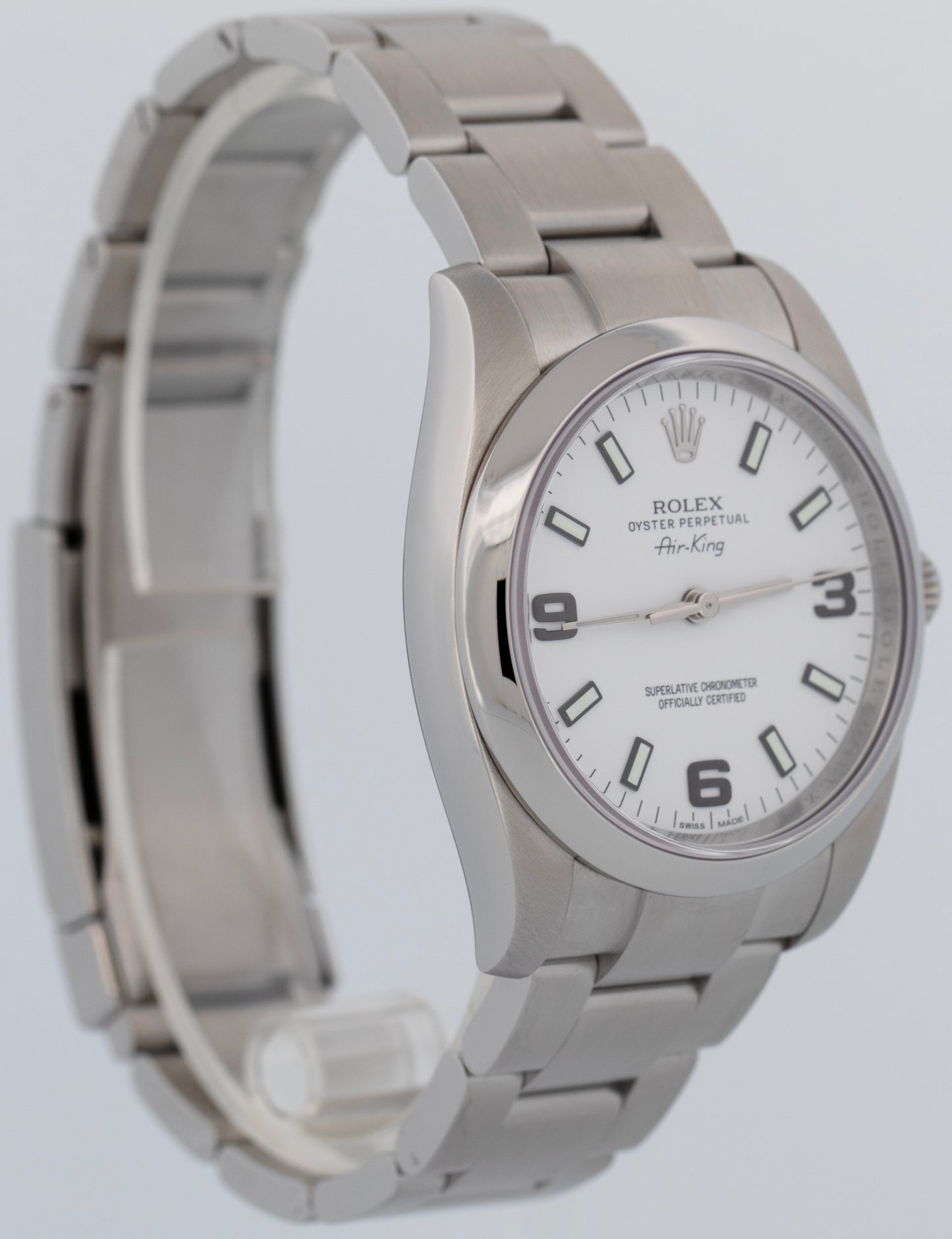 MINT Rolex Air-King White 3-6-9 Stainless Steel 34mm Automatic Watch 114200
