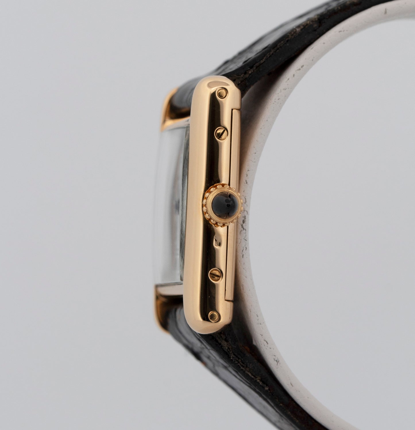 VINTAGE Ladies Cartier Tank Louis 18k Gold Green Leather 78087 21mm Manual Watch