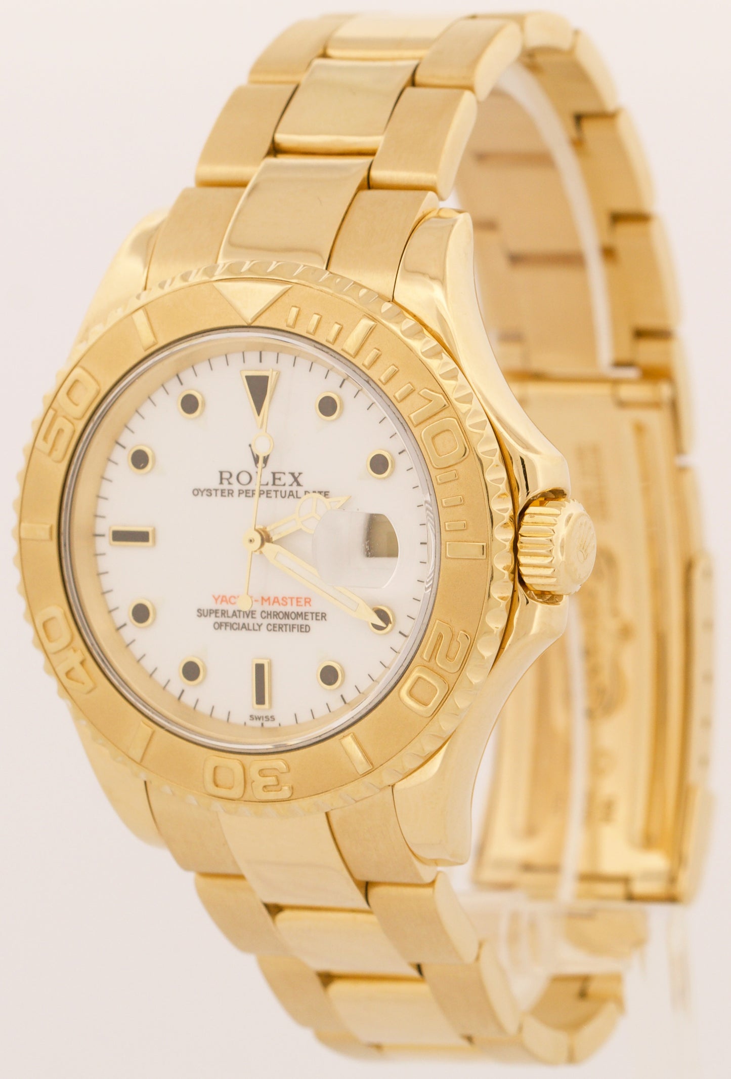 Rolex Yacht-Master 40mm WHITE 18K Yellow Gold NO-HOLES Automatic Oyster 16628