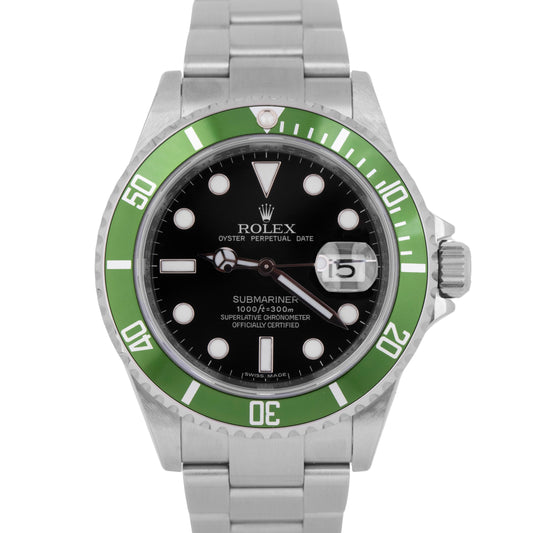 MINT UNPOLISHED Rolex Submariner Date 40mm KERMIT Steel Green REHAUT 16610 LV