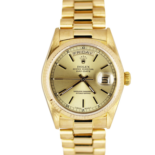 Rolex Day-Date President 18K Yellow Gold Fluted Champagne 36mm 18038 Watch