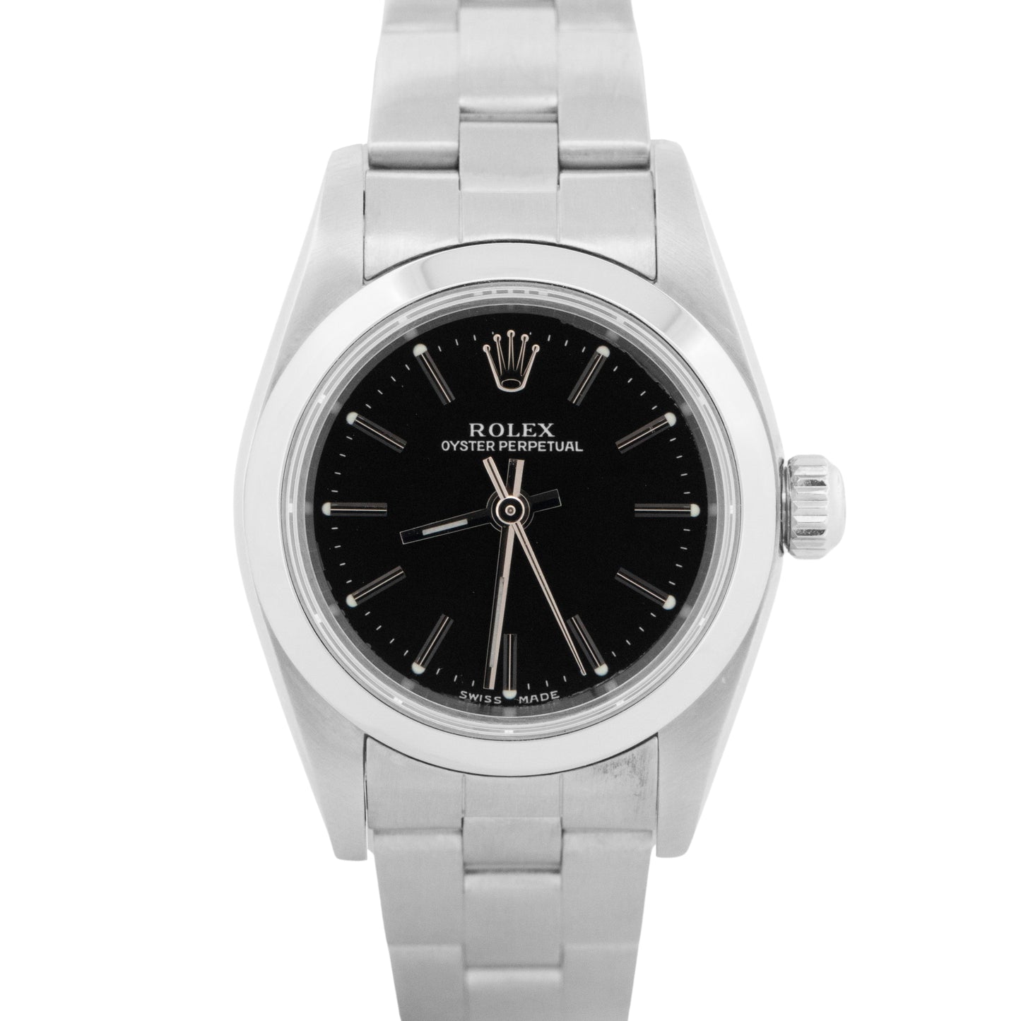 Rolex Oyster Perpetual 24mm Black Stainless Steel Oyster NO-HOLES Watch 76080