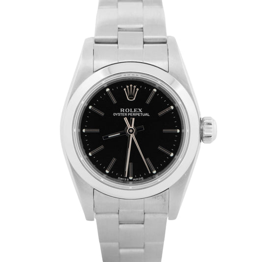 Rolex Oyster Perpetual 24mm Black Stainless Steel Oyster NO-HOLES Watch 76080