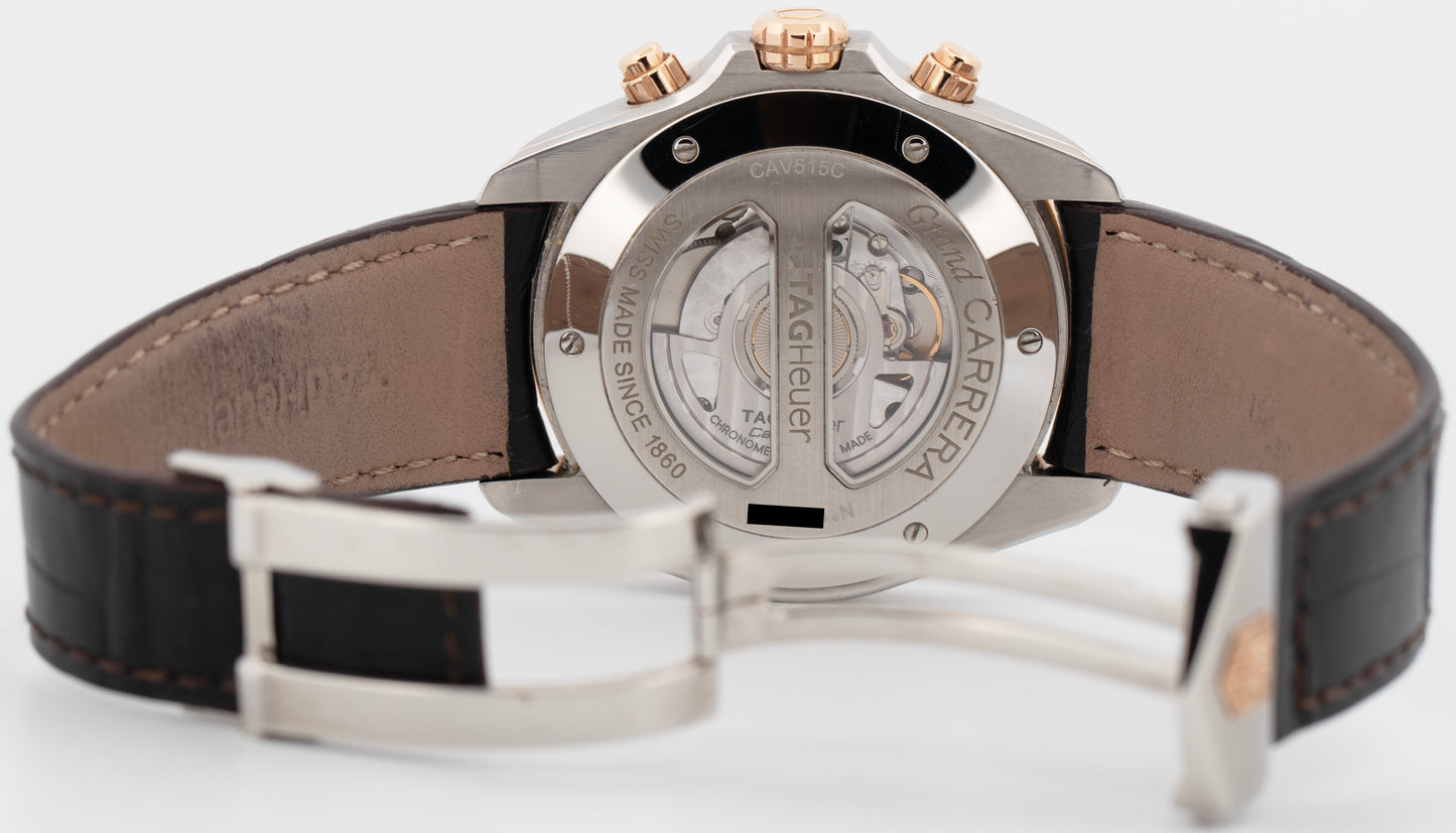 Tag Heuer Grand Carrera Brown 43mm Chrono Rose Gold Steel Watch CAV515C.FC6225