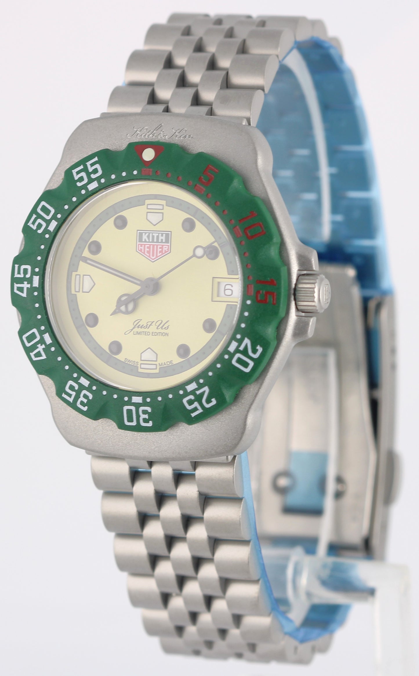 NEW PAPERS Tag Heuer KITH Formula 1 Eggshell 35mm GREEN BEZEL WA121N.BA0023 BOX