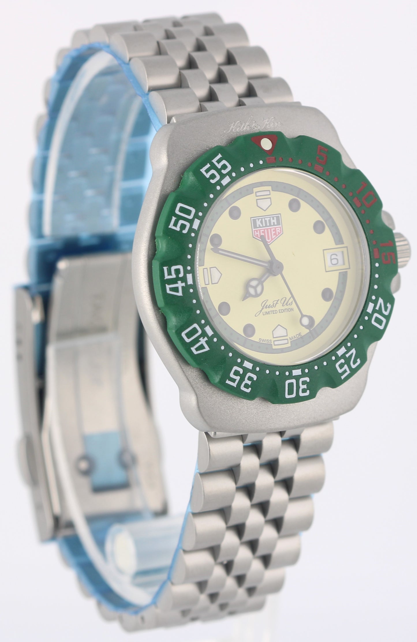 NEW PAPERS Tag Heuer KITH Formula 1 Eggshell 35mm GREEN BEZEL WA121N.BA0023 BOX