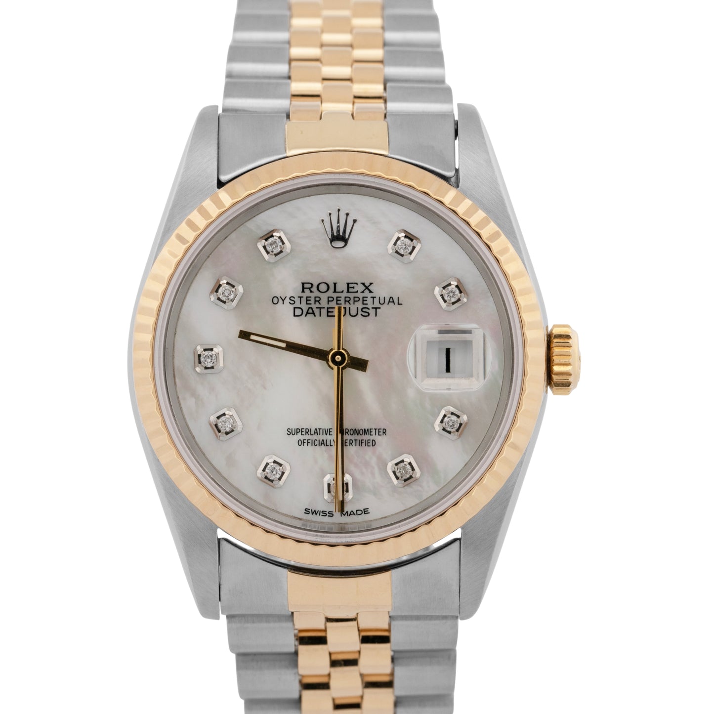 Rolex DateJust 36mm MOP DIAMOND Two-Tone 18K Gold Steel JUBILEE Watch 16233