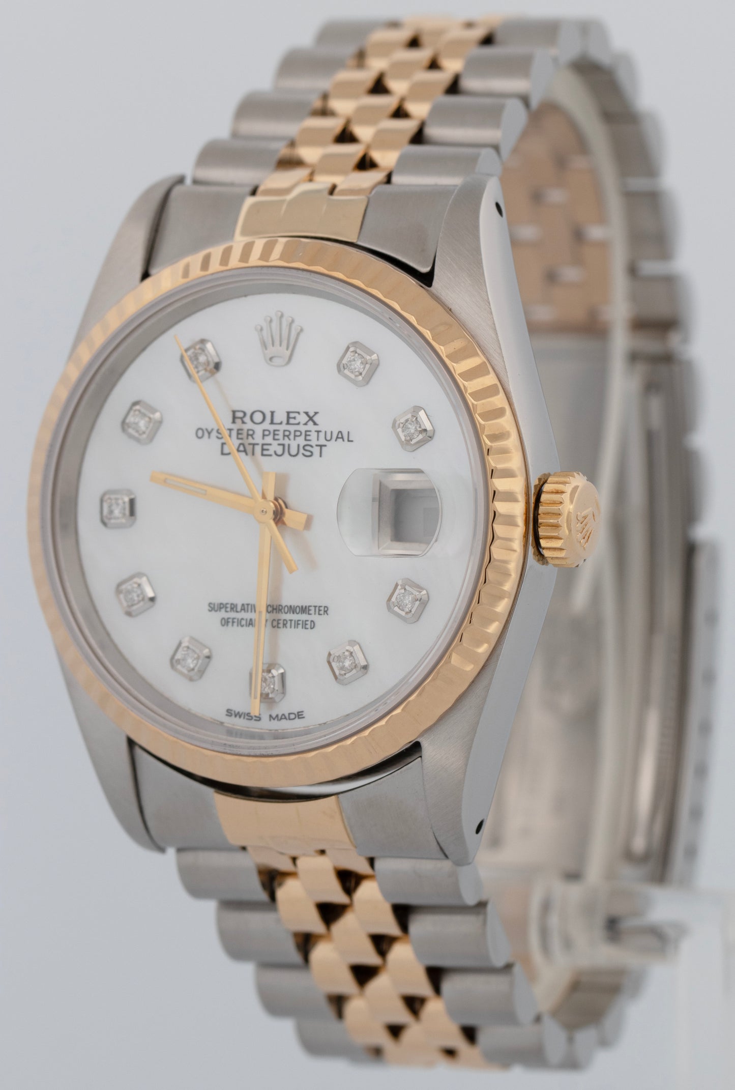 Rolex DateJust 36mm MOP DIAMOND Two-Tone 18K Gold Steel JUBILEE Watch 16233