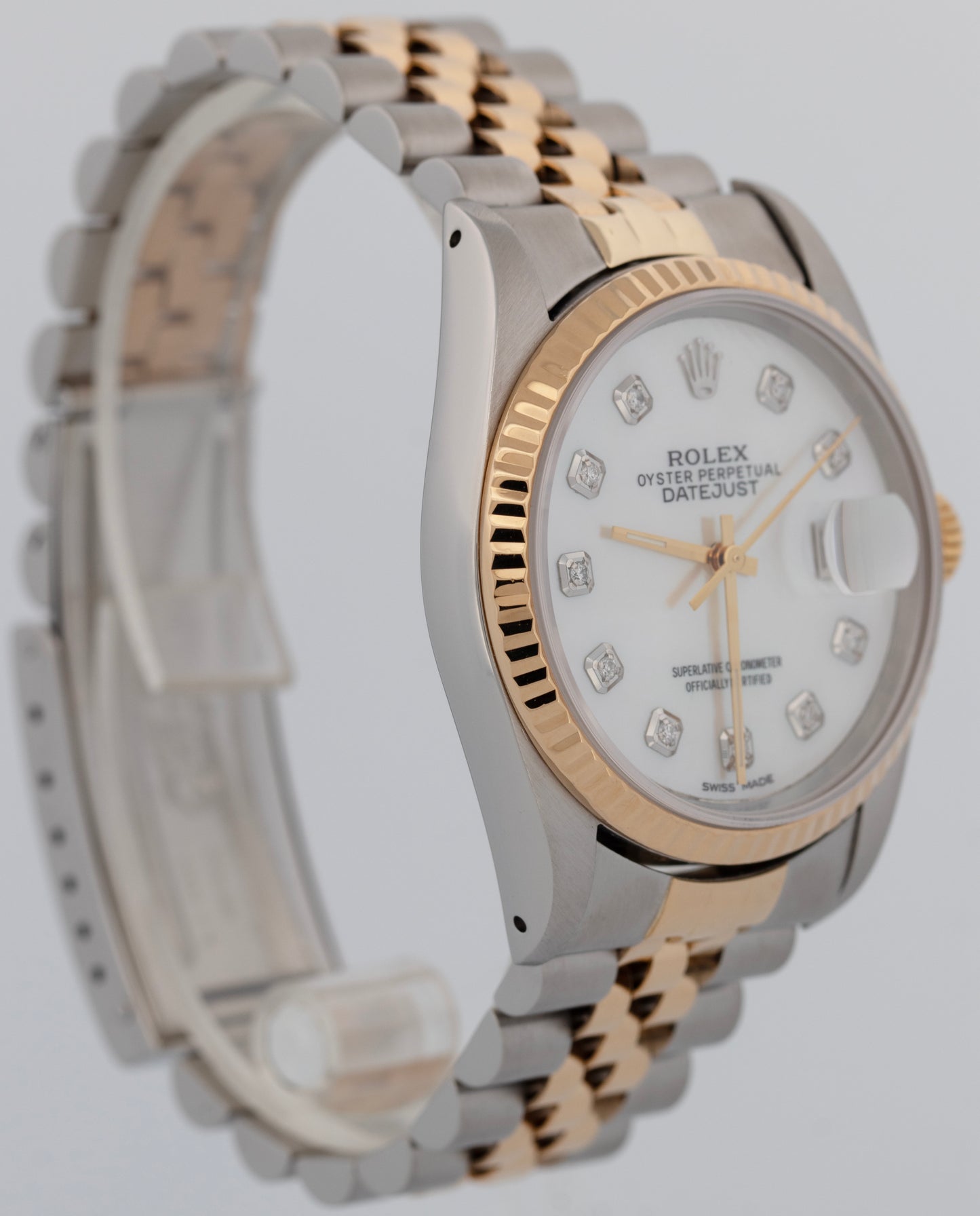 Rolex DateJust 36mm MOP DIAMOND Two-Tone 18K Gold Steel JUBILEE Watch 16233