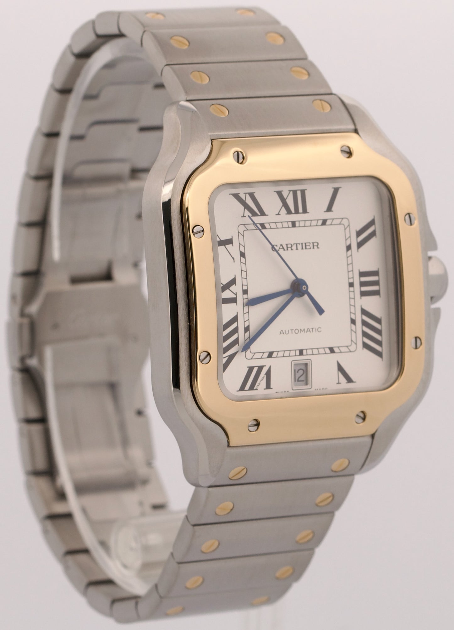 Cartier Santos SILVER WHITE Two-Tone 18K Gold Steel 39.8mm 4072 / W2SA0009 Watch