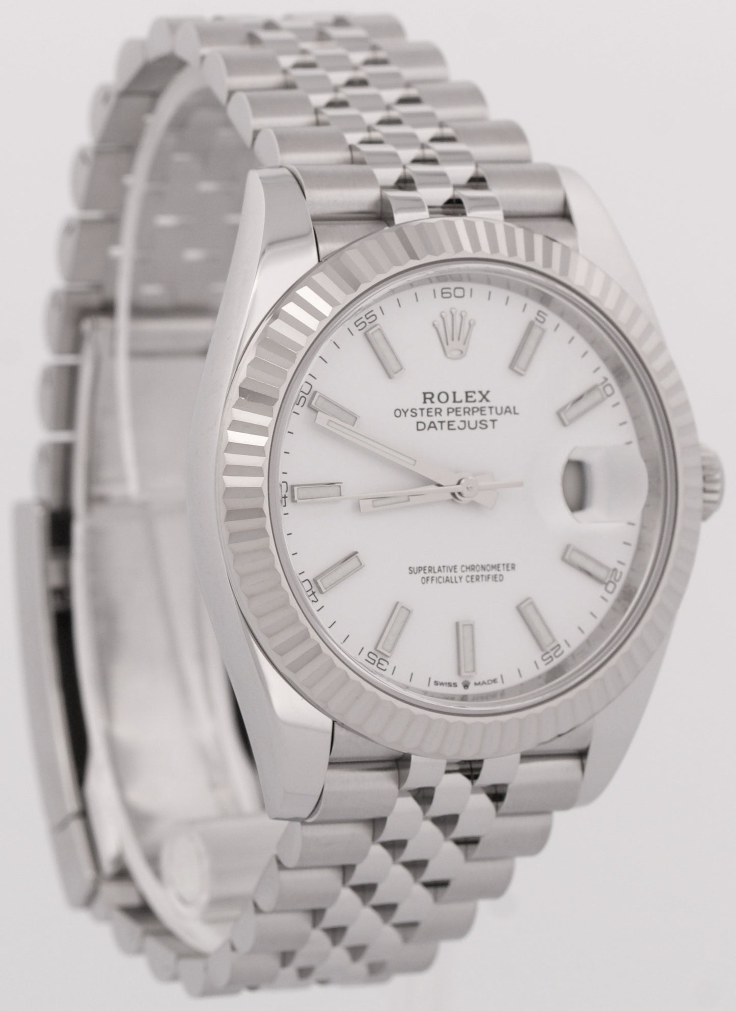 MINT 2022 PAPERS Rolex DateJust 41 WHITE 18K Fluted JUBILEE 41mm 126334 BOX