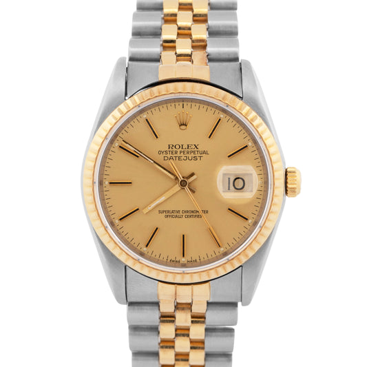 Rolex DateJust 36mm Champagne Jubilee 18K Yellow Gold JUBILEE Steel 16233 Watch