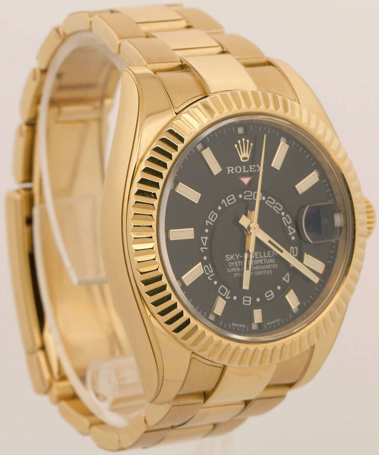 2019 PAPERS Rolex Sky-Dweller BLACK 18K Yellow Gold Fluted 42mm 326938 Watch BOX