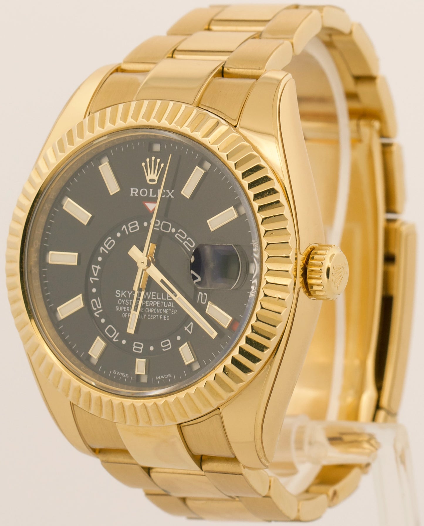 2019 PAPERS Rolex Sky-Dweller BLACK 18K Yellow Gold Fluted 42mm 326938 Watch BOX