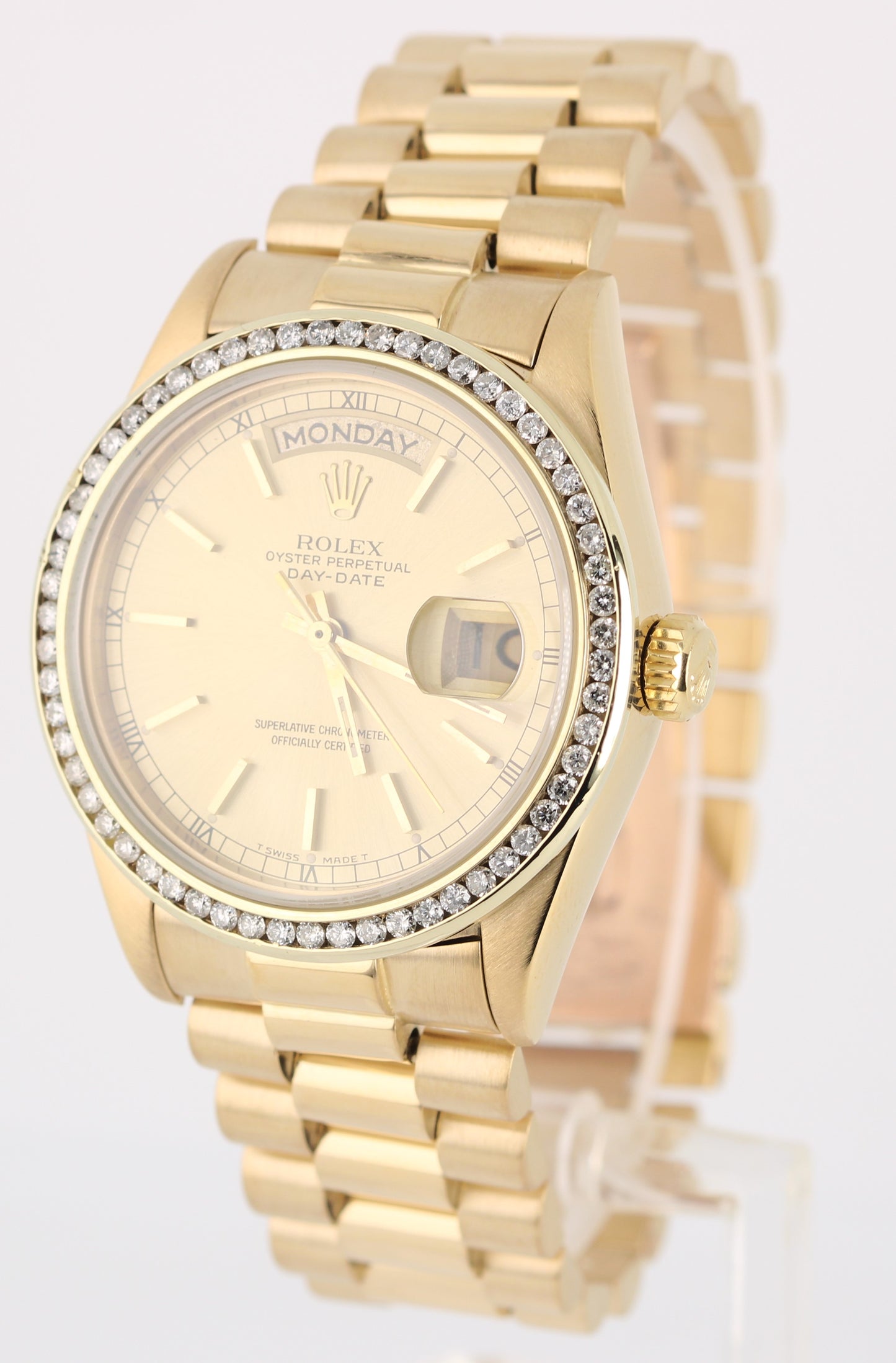 VINTAGE Rolex Day-Date President 18k Gold DIAMOND Champagne 36mm 18038 Watch