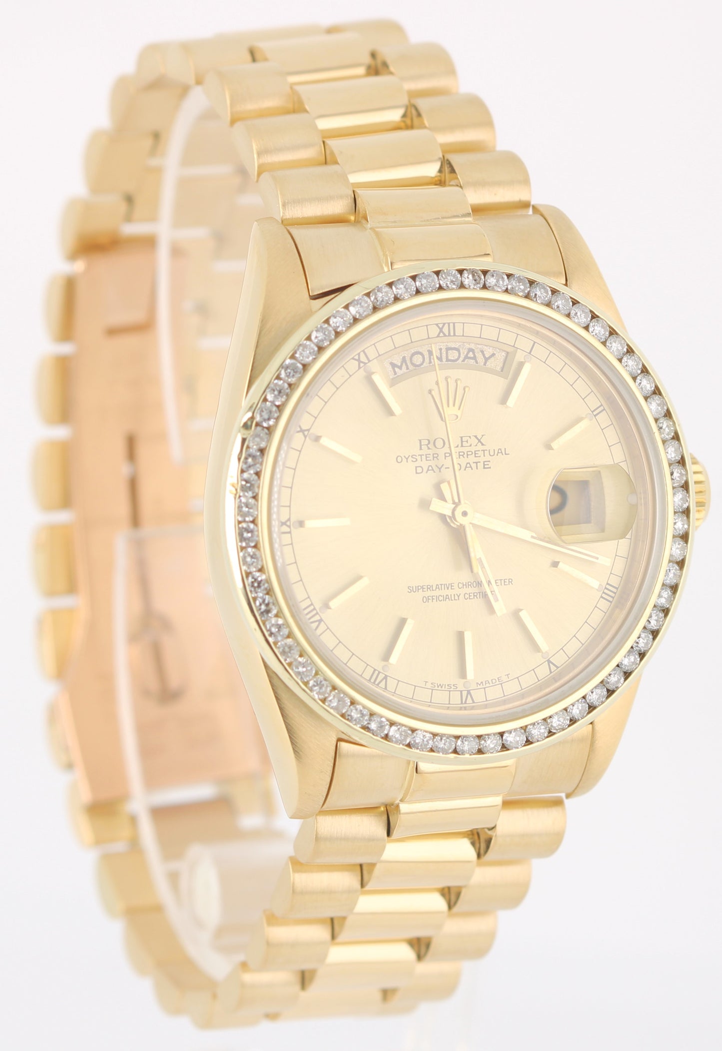 VINTAGE Rolex Day-Date President 18k Gold DIAMOND Champagne 36mm 18038 Watch