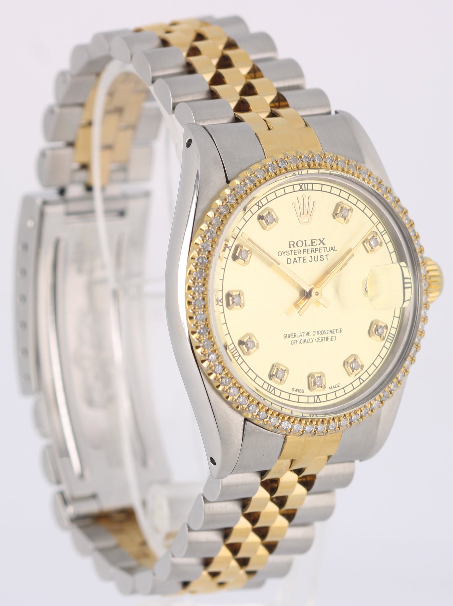 VINTAGE Rolex DateJust Two-Tone 18k Gold Champagne DIAMOND 36mm 16013 Watch
