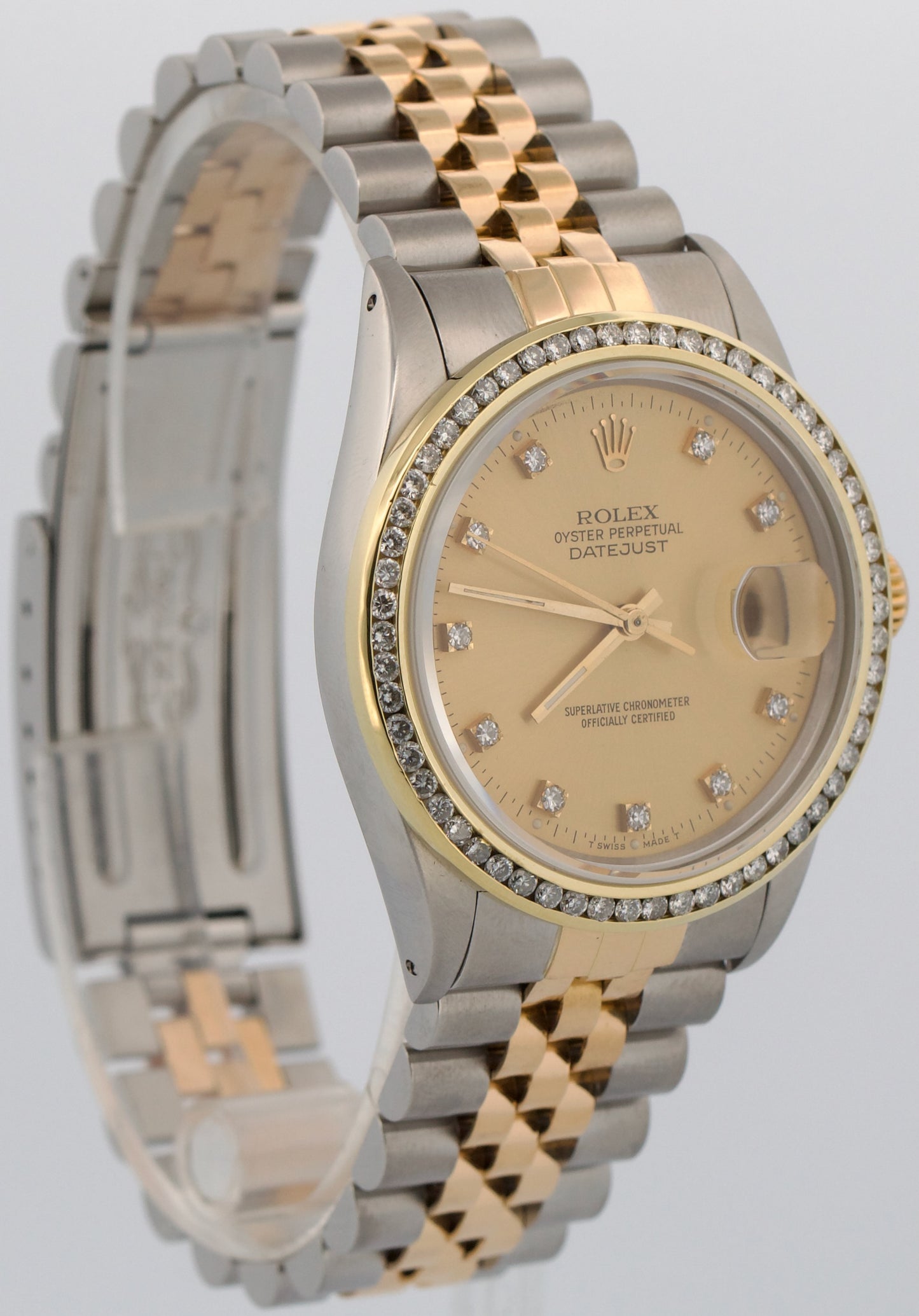 Rolex DateJust 36mm CHAMPAGNE DIAMOND Two-Tone 18K Yellow Gold JUBILEE 16013