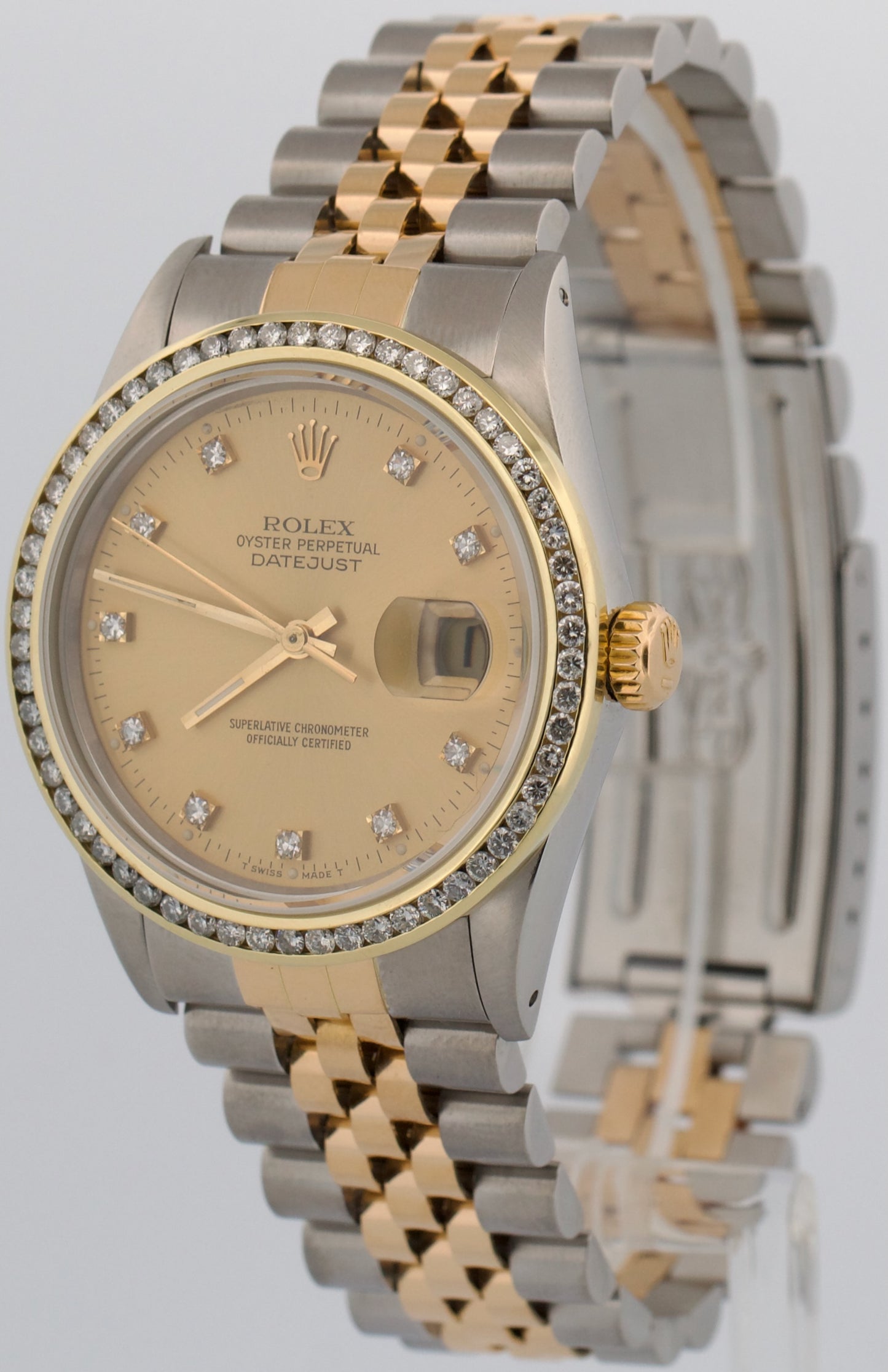 Rolex DateJust 36mm CHAMPAGNE DIAMOND Two-Tone 18K Yellow Gold JUBILEE 16013