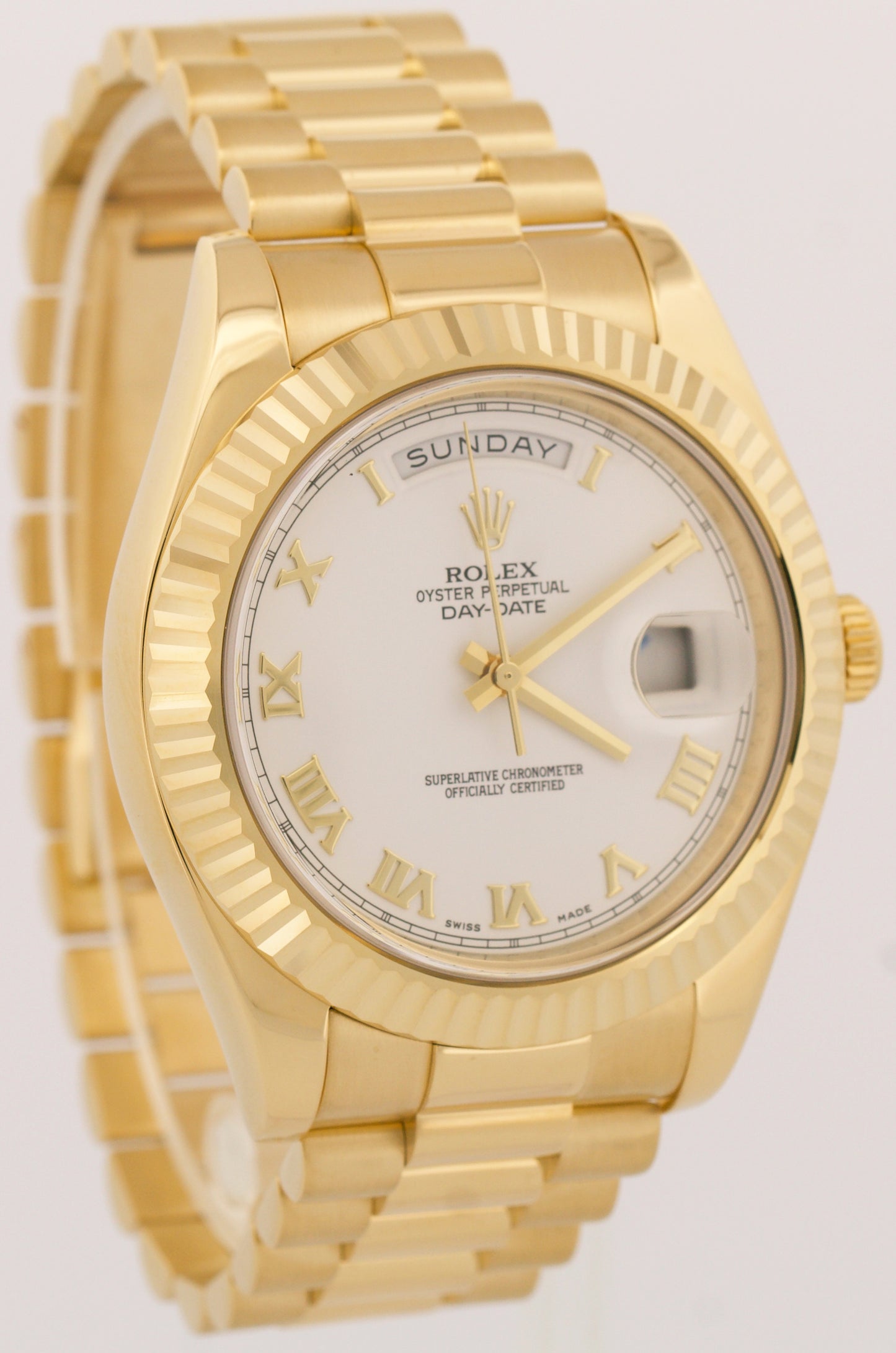 MINT Rolex Day-Date II President 41mm WHITE ROMAN 18K Yellow Gold 218238 BOX
