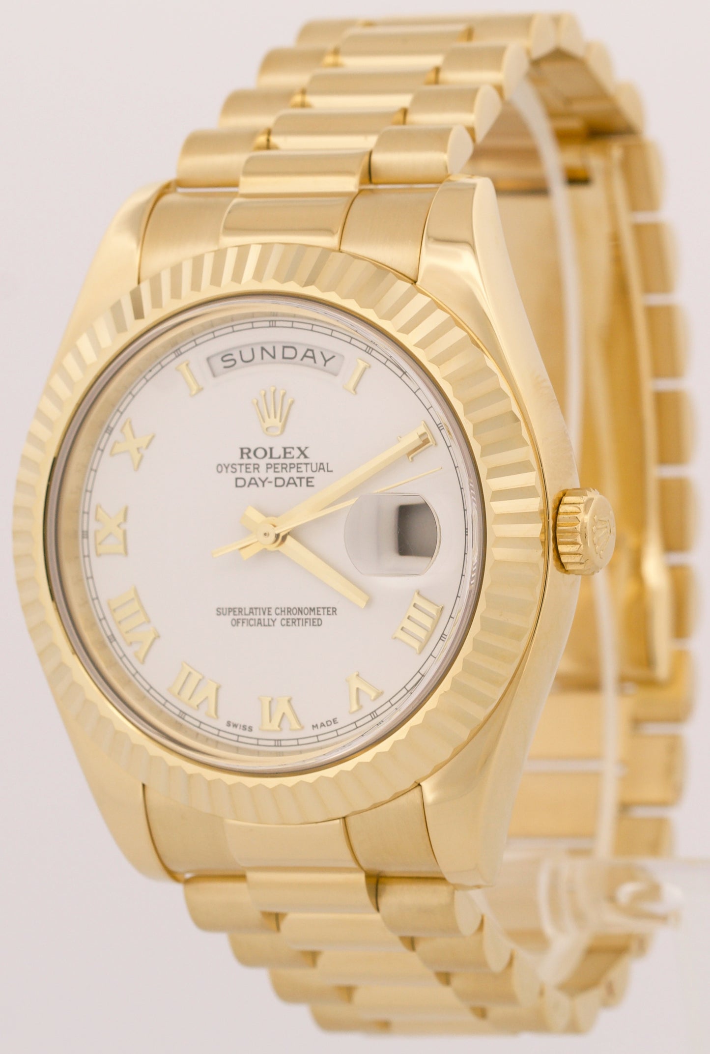 MINT Rolex Day-Date II President 41mm WHITE ROMAN 18K Yellow Gold 218238 BOX