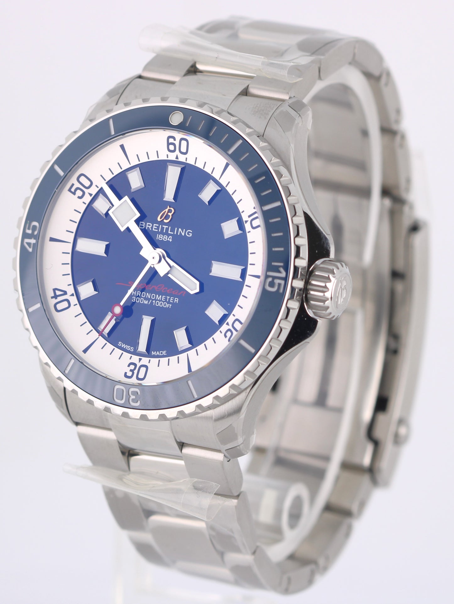 NEW STICKERED Breitling SuperOcean PAPERS Steel Blue 42mm A17375 Watch BOX