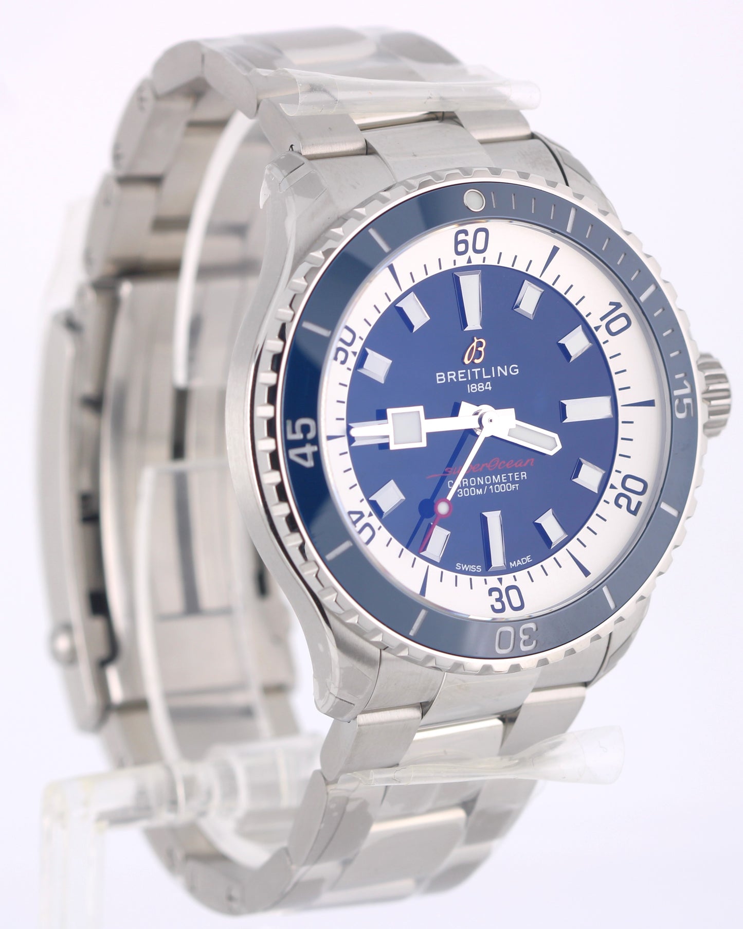 NEW STICKERED Breitling SuperOcean PAPERS Steel Blue 42mm A17375 Watch BOX