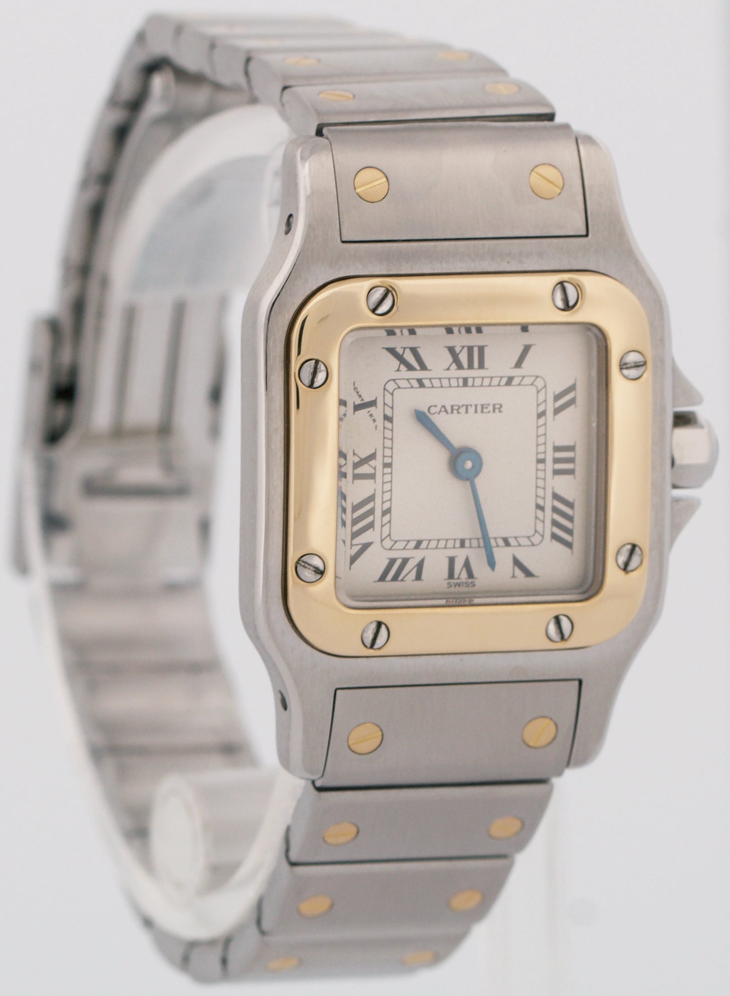Ladies Cartier Santos Galbee IVORY ROMAN Quartz 24mm Two-Tone 18K Watch 1057930