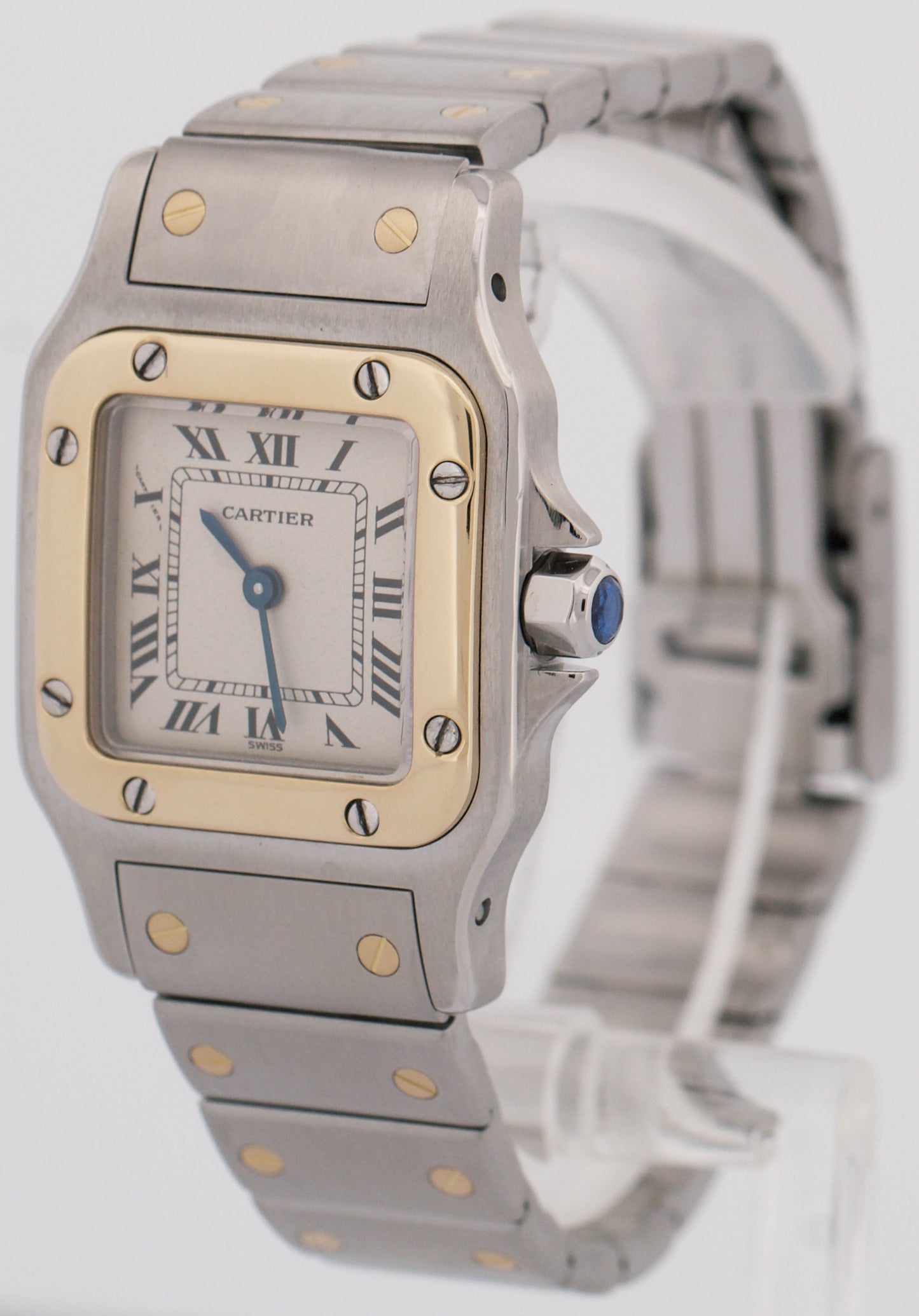 Ladies Cartier Santos Galbee IVORY ROMAN Quartz 24mm Two-Tone 18K Watch 1057930